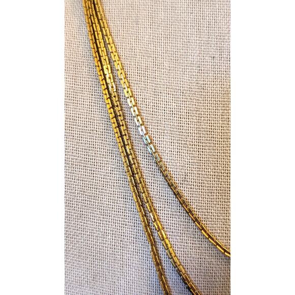 Vintage Three Strand Rectangle Chain Link Gold Tone Necklace - Picture 6 of 7